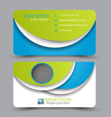 Business card. Design set template for company corporate style. Vector illustration. Blue and green color.