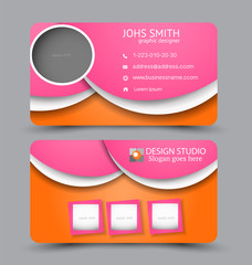 Business card. Design set template for company corporate style. Vector illustration. Pink and orange color.