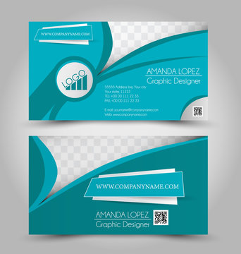 Business card set template. Blue color. Corporate identity vector illustration.