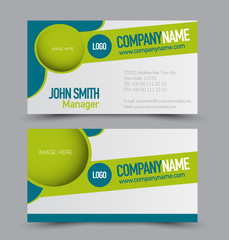 Business card template design. Corporate identity style. Editable vector illustration. Blue and green color.