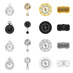 Vector illustration of clock and time sign. Collection of clock and circle stock vector illustration.