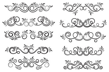 Set of curls and scrolls. Decorative divider elements for frames and books. Elegant swirl vector illustration. 