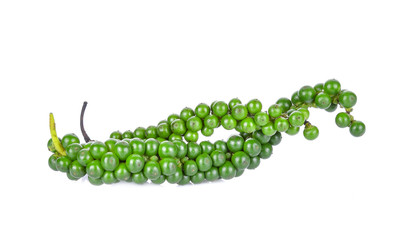 Fresh green peppercorns isolated on a white background