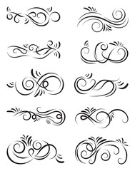 Ornamental design elements.Black dividers on white background. Vector illustration for design, postcard, menu, wedding invitation and books.