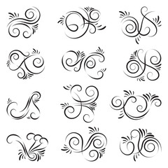 Set of simple curls and scrolls. Decorative divider elements for frames and books. Elegant swirl vector illustration.