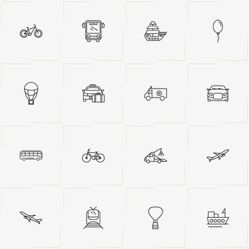 Transport line icon set with train, wrecker  and taxi