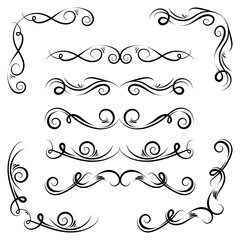 Ornamental design elements.Black dividers on white background. Vector illustration for design, postcard, menu, wedding invitation and books.