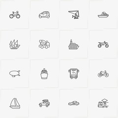 Transport line icon set with concrete mixer car , hang glider and smart car