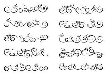 Swirl decoration dividers isolated on white background. Decorative elements for frames. Vector illustration.