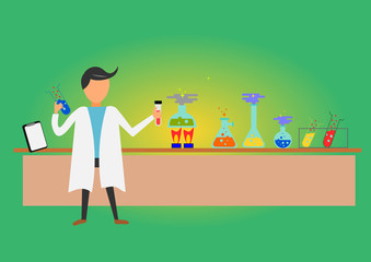 scientist in laboratory with test tube ,vector illustration.