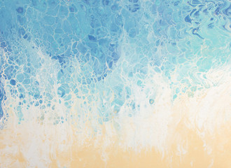 Beautiful background of liquid acrylic in blue and white on canvas