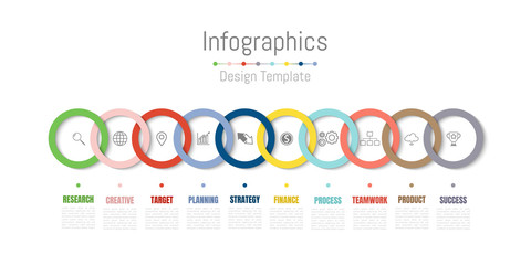 Infographic design elements for your business data with 10 options, parts, steps, timelines or processes. Vector Illustration.