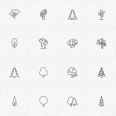 Trees line icon set with palm tree , cactus tree and apple tree