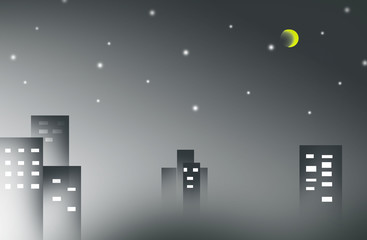 Background blue,building and stars and moon on the sky ,illustration,popular.
