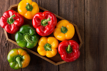 Colorful green , red and yellow peppers