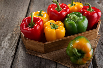 Colorful green , red and yellow peppers