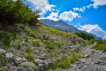 A distant panoramic view of Corno Piccolo from the Gran Sasso mountain chain, Teramo province, Abruzzo region, Italy