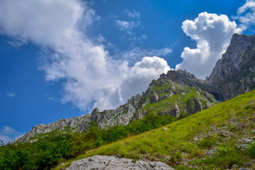 An overview that captures the mountain chain Gran Sasso located in the National Park Gran Sasso in Prati di Tivo,Teramo province,Abruzzo region Italy