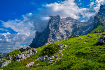 Fototapeta na wymiar An overview that captures the mountain chain Gran Sasso located in the National Park Gran Sasso in Prati di Tivo,Teramo province,Abruzzo region Italy
