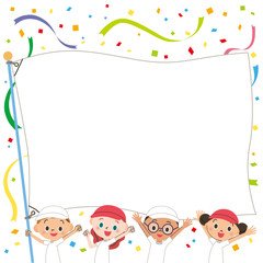 Obraz premium 運動会の旗を持つ子供達