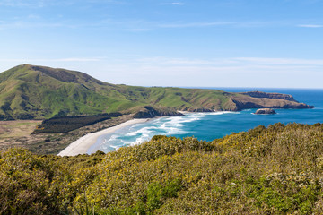 Landscape with surf beach & hills