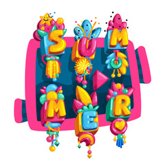 Summer color vector illustration abstract inscription 