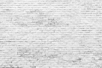 Zelfklevend Fotobehang Bakstenen muur Witte en grijze bakstenen muur textuur achtergrond met ruimte voor tekst. Witte bakstenen behang. Huis interieur decoratie. Architectuurconcept. Achtergrond voor verdrietig, hopeloos en wanhoopsconcept.