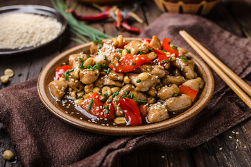 Homemade kung pao chicken stir fry food