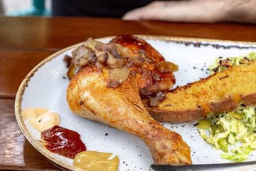 Close-up shoot of grill chicken on table