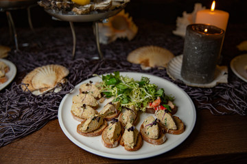 Expensive catering. Pate from fush and eggs