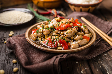 Homemade kung pao chicken stir fry food