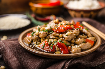 Homemade kung pao chicken stir fry food
