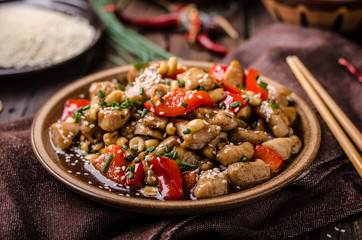 Homemade kung pao chicken stir fry food