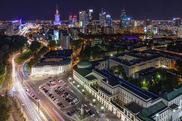 Warsaw skyline by night