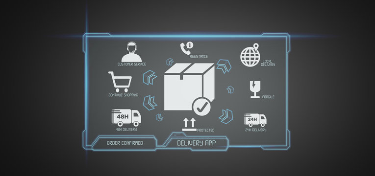 Logistic delivery application screen 3d rendering