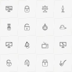 Vintage line icon set with retro candle , libra and pocket watch