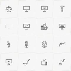 Vintage line icon set with libra, smoking pipe  and retro photo camera