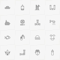 Water line icon set with tap water , water pipe  and ship