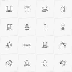 Water line icon set with fish, fireplug  and sea