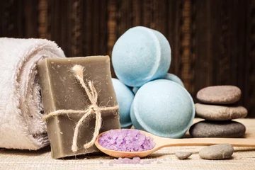 Fotobehang Spa bath cosmetic. Soap beauty treatment © aardenn