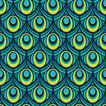 Bright Decorative Peacock Feather Seamless Pattern