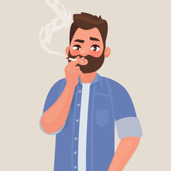 Man is smoking a cigarette. Tobacco dependence. The concept of an unhealthy lifestyle