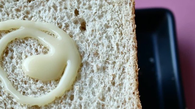 Close up Bread slice Cereal with milk in morning