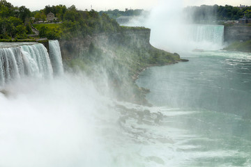 Niagara falls between United States of America and Canada from New York State, USA