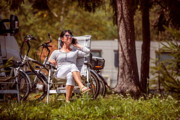 Obraz premium Family vacation travel, holiday trip in motorhome RV