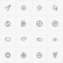 Weather line icon set with whirlwind, humidity  and sunrise