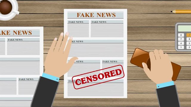 Censorship of fake news. Censor rejects lying news in the media.