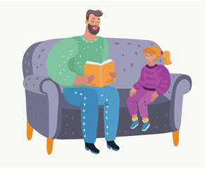 Parent reading book to his girl. Child's education