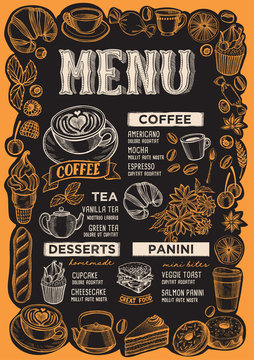 Coffee drink menu for restaurant with frame of hand-drawn fruits.
