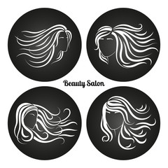 Woman beauty salon emblems set. Chalkboard logos with female head silhouettes, vector illustration